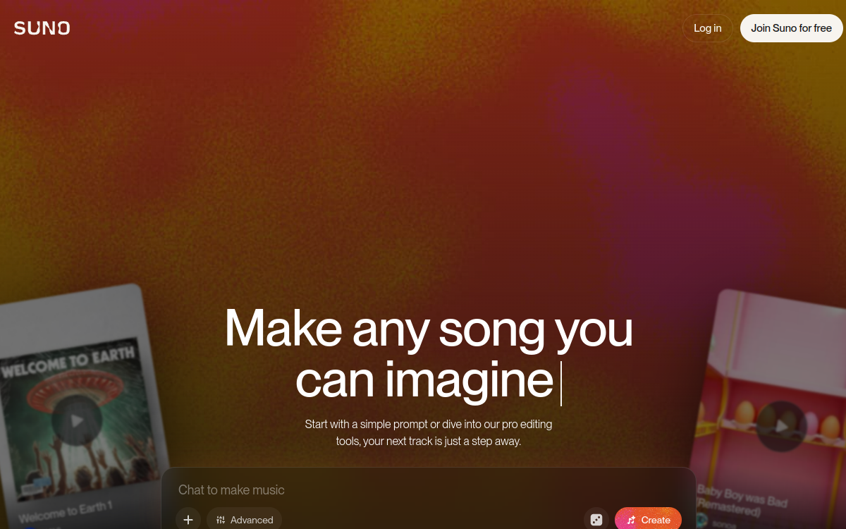 Screenshot von Suno AI