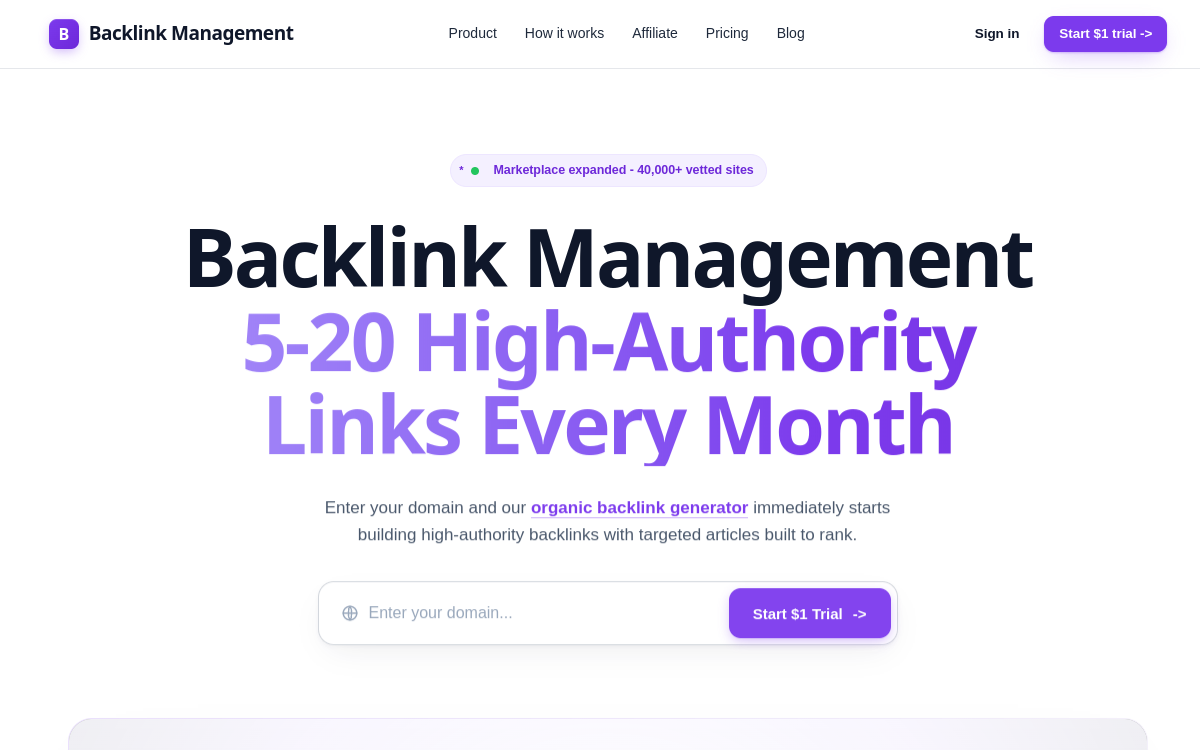 Screenshot von BacklinkManagement.io