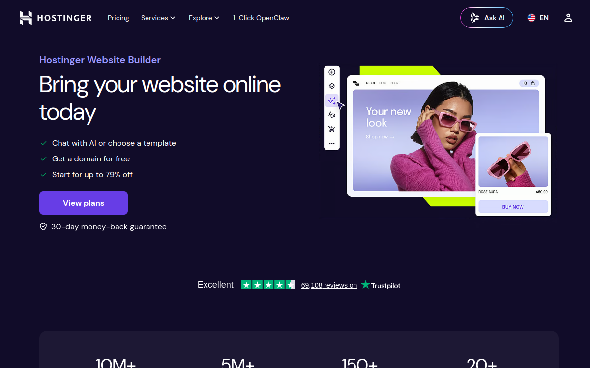 Screenshot von Hostinger AI Hub