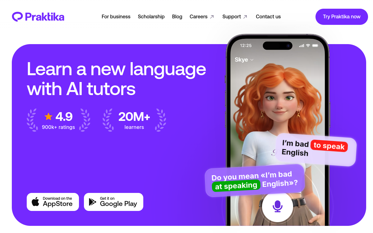 Screenshot von Praktika AI