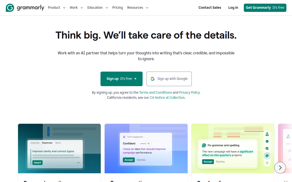 Screenshot von Grammarly