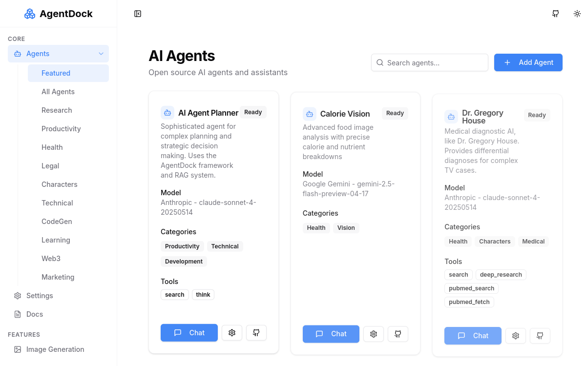 Screenshot von AgentDock