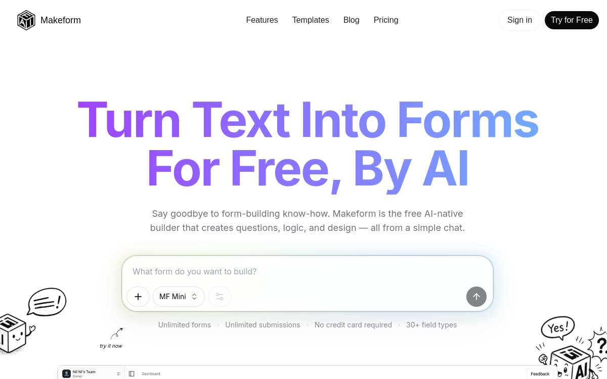 Screenshot von Makeform AI