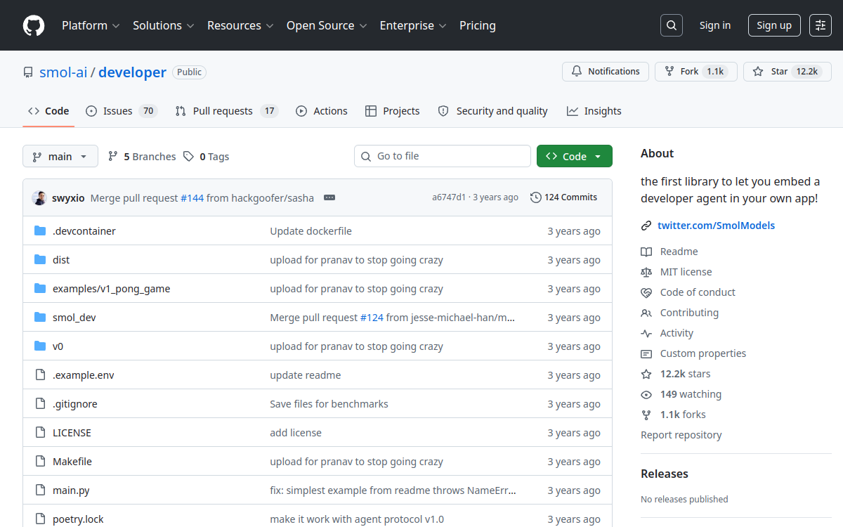 Screenshot von Smol Developer