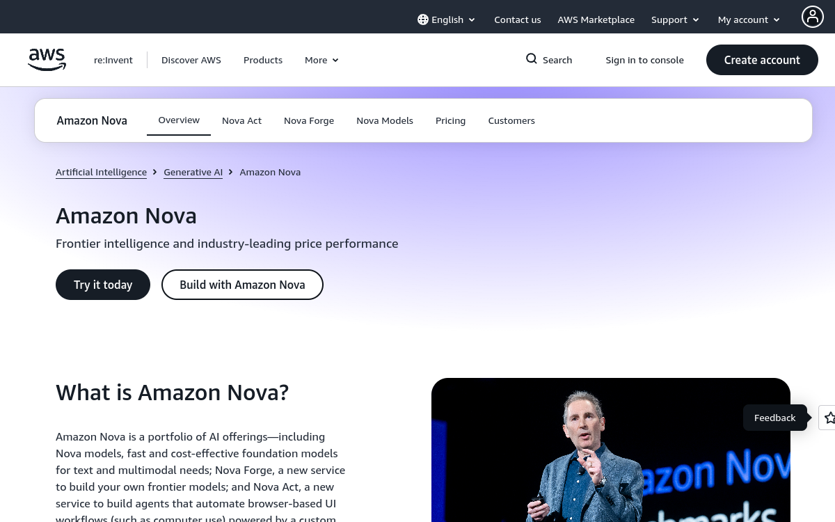 Screenshot von Amazon Nova AI Models