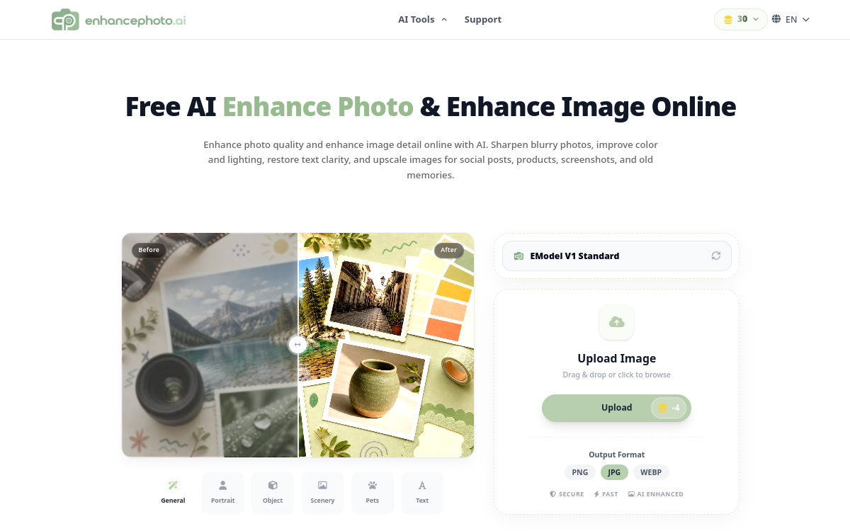 Screenshot von EnhancePhoto.ai