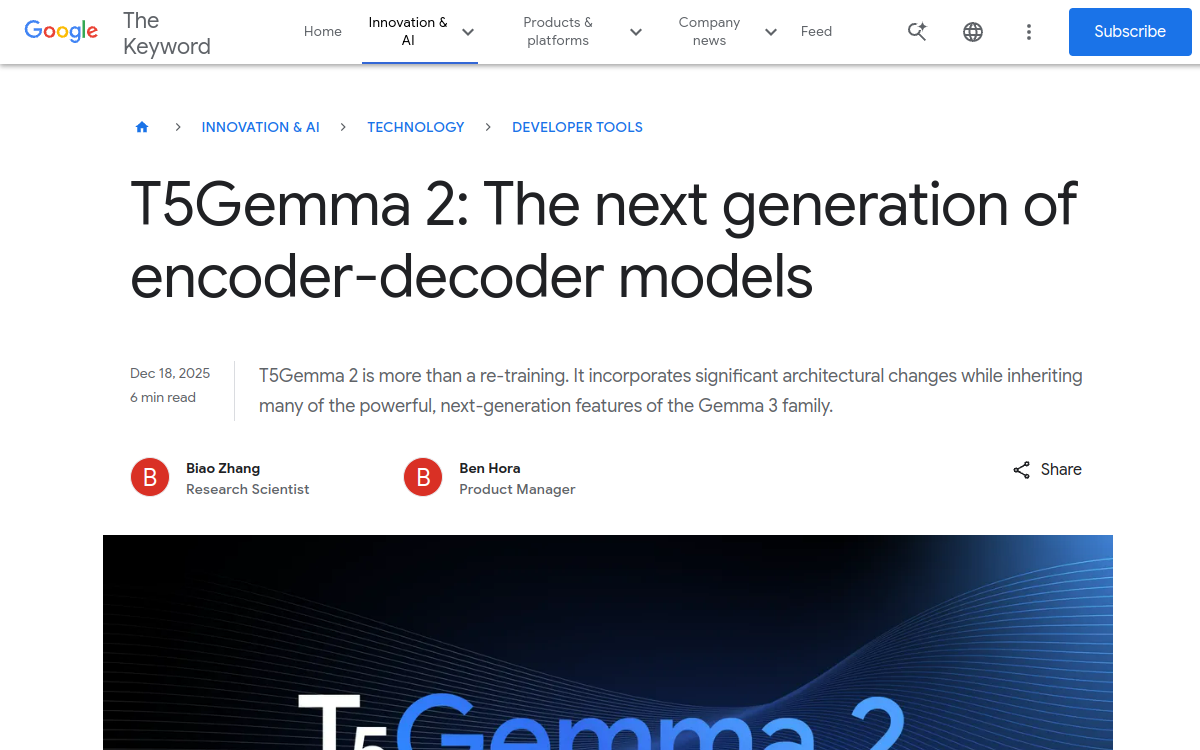 Screenshot von T5Gemma 2 (Google)