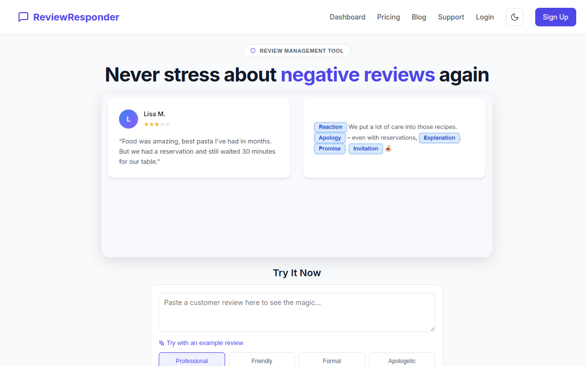 Screenshot von ReviewResponder