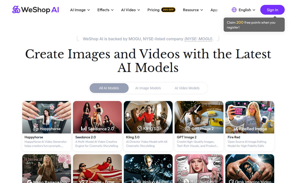Screenshot von WeShop AI
