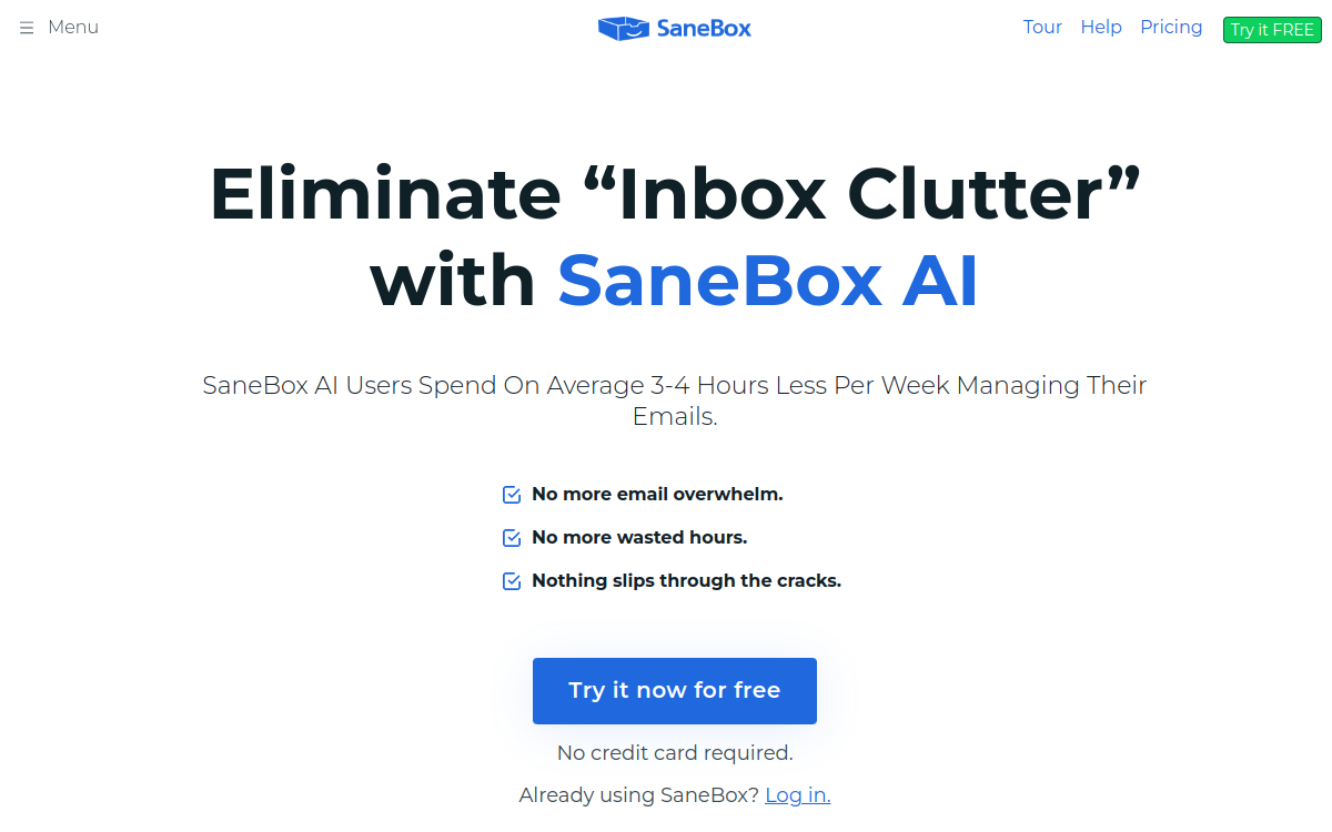 Screenshot von SaneBox