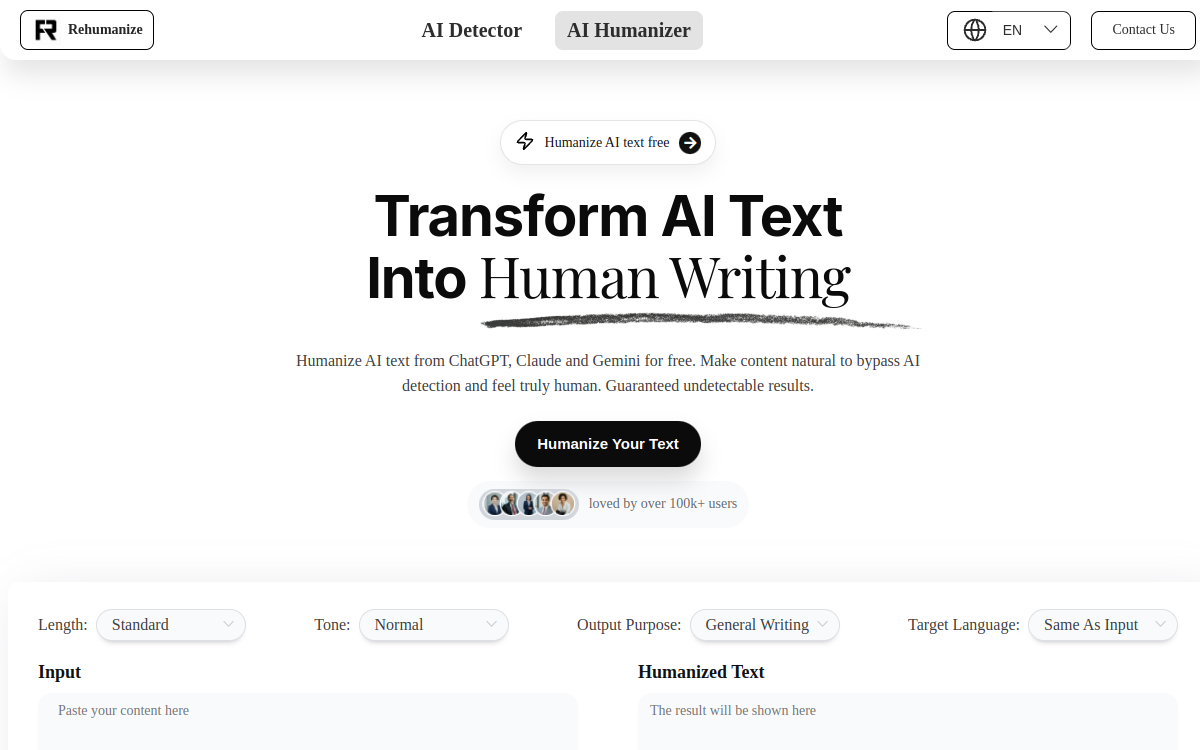 Screenshot von Rehumanize.io