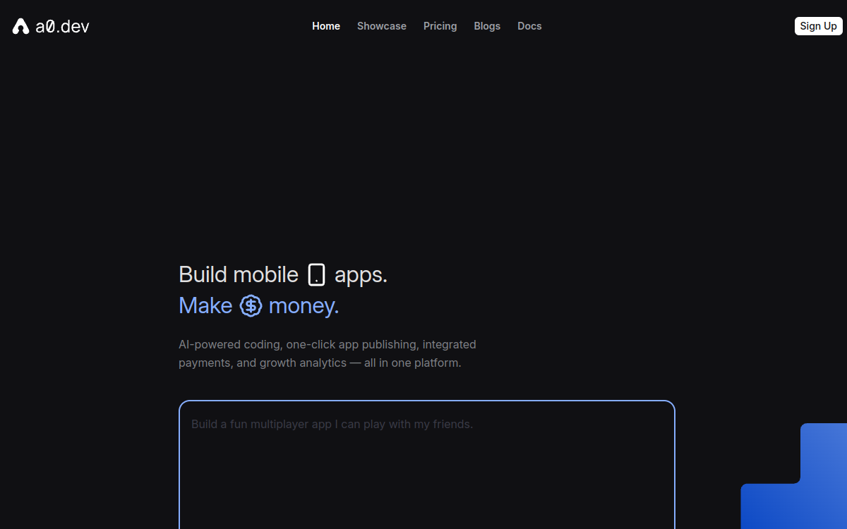 Screenshot von a0.dev