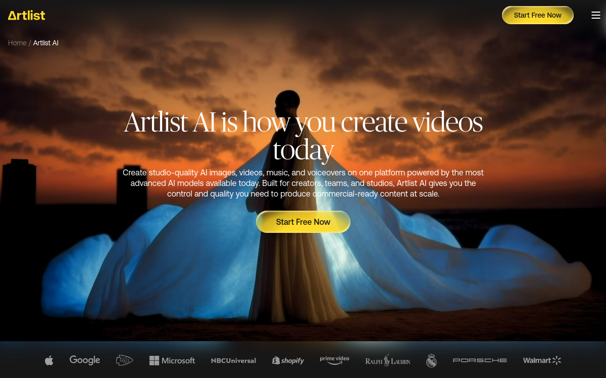 Screenshot von Artlist AI