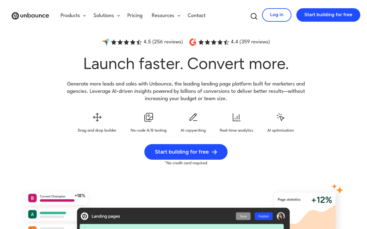 Screenshot von Unbounce
