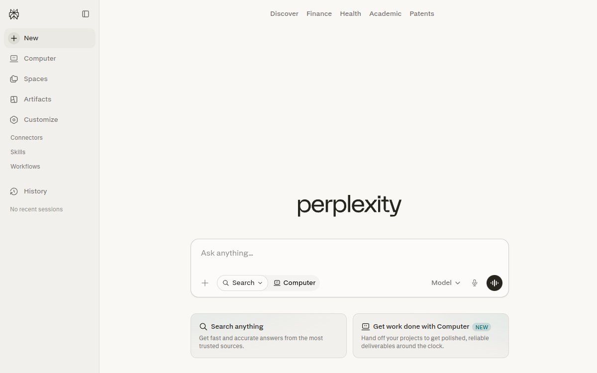 Screenshot von Perplexity AI