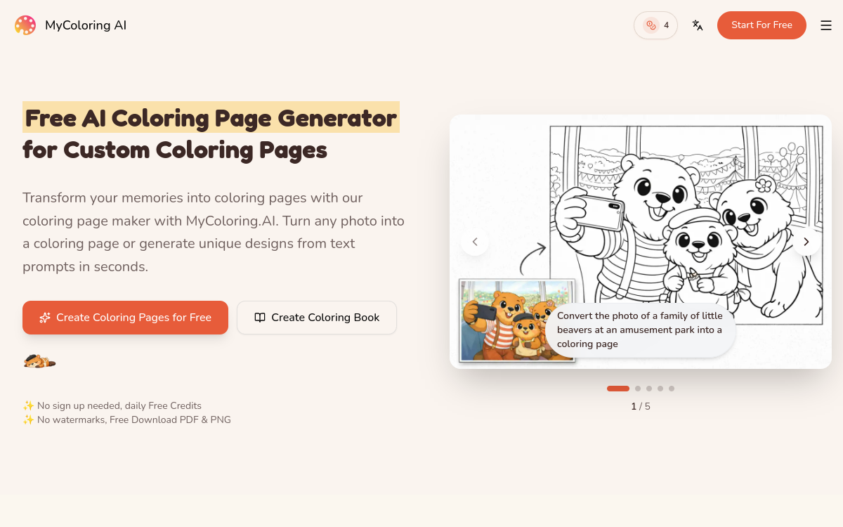 Screenshot von MyColoring.AI