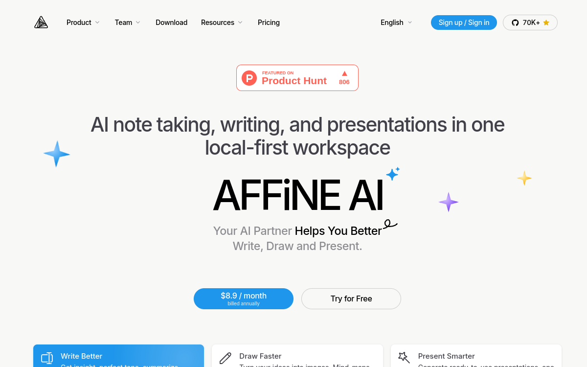 Screenshot von AFFiNE AI