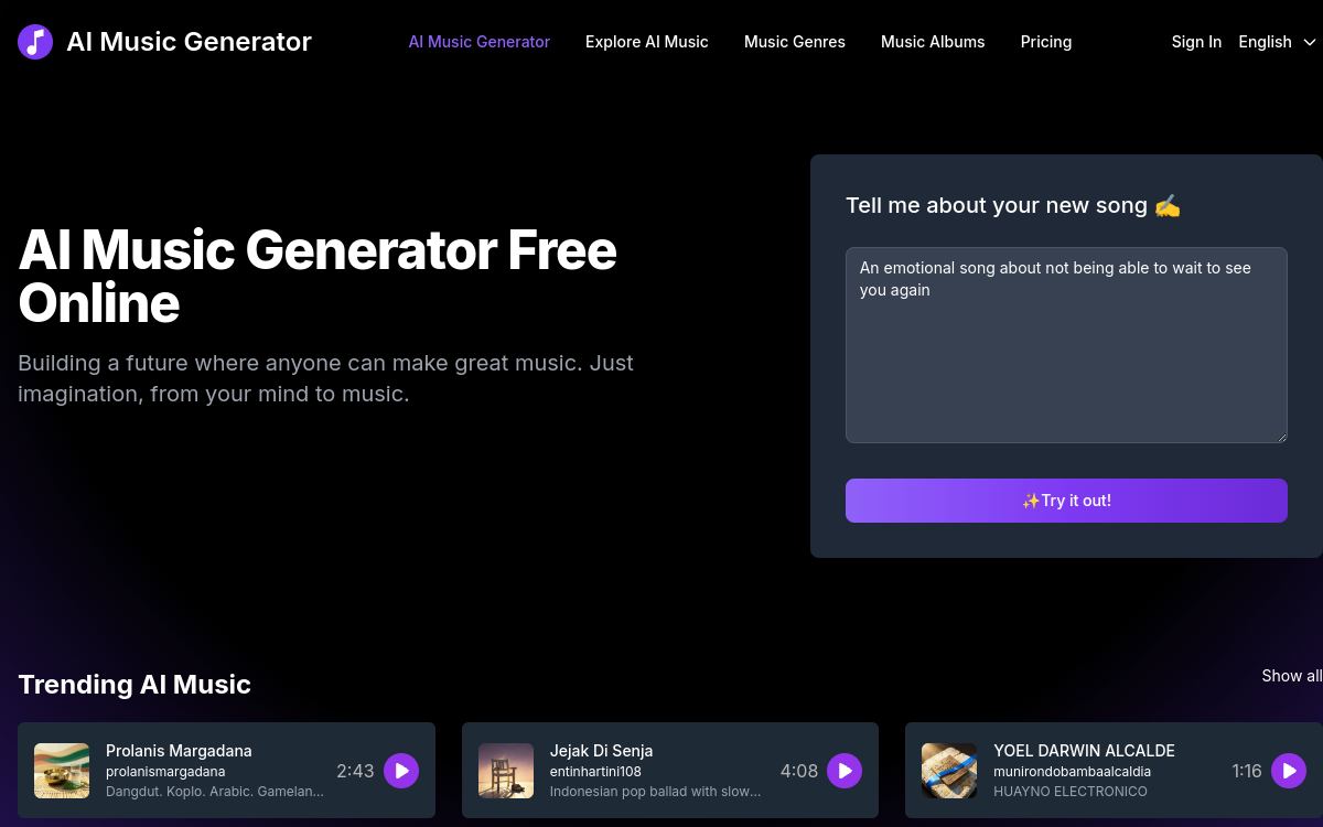 Screenshot von AI Music Generator