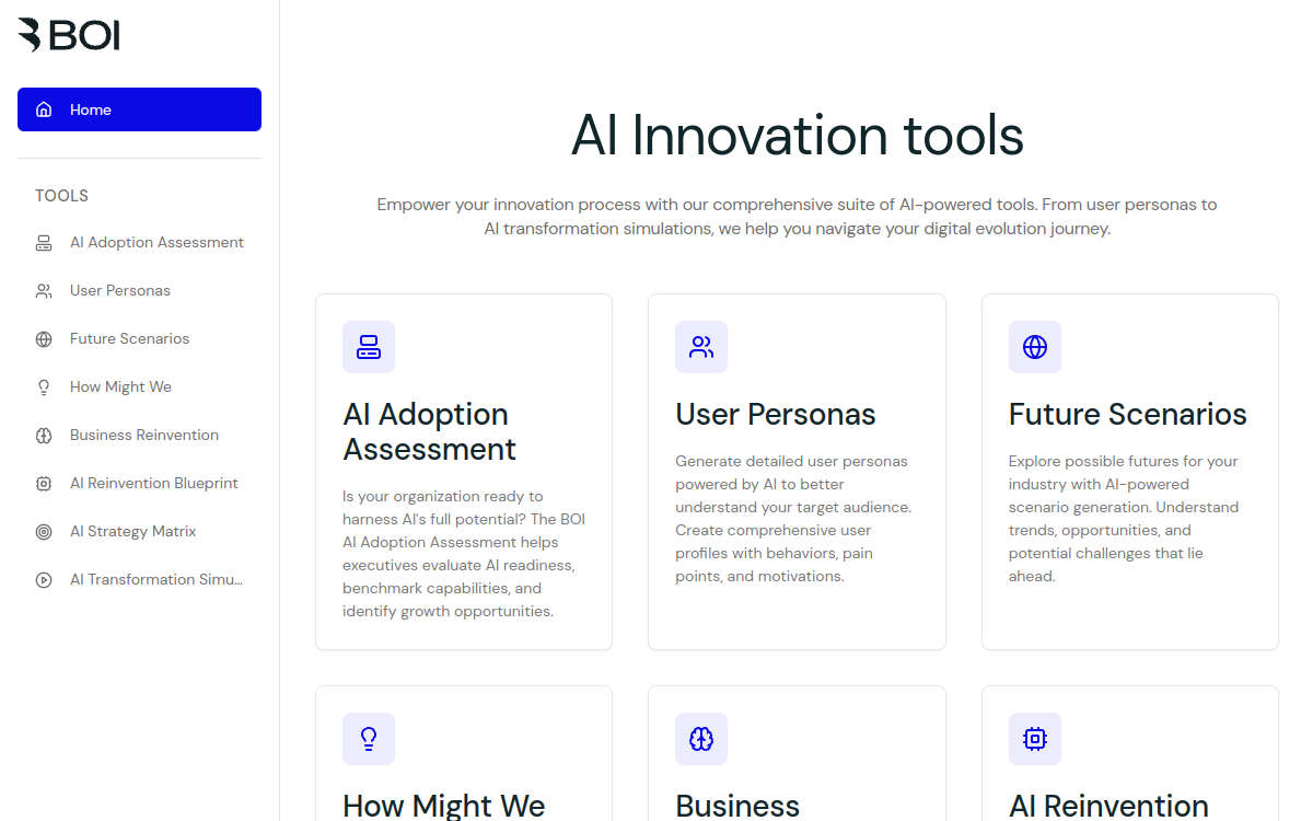 Screenshot von Board of Innovation AI Hub
