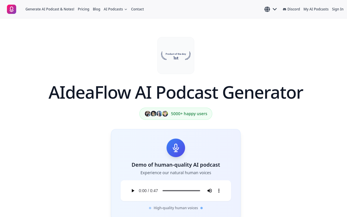 Screenshot von AIdeaFlow Podcast Generator
