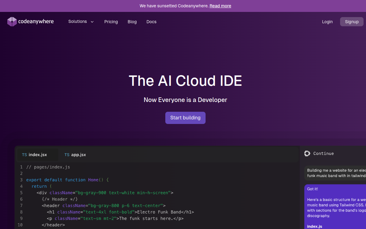 Screenshot von Codeanywhere