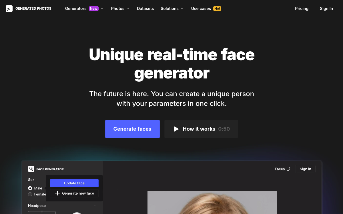 Screenshot von Generated Photos