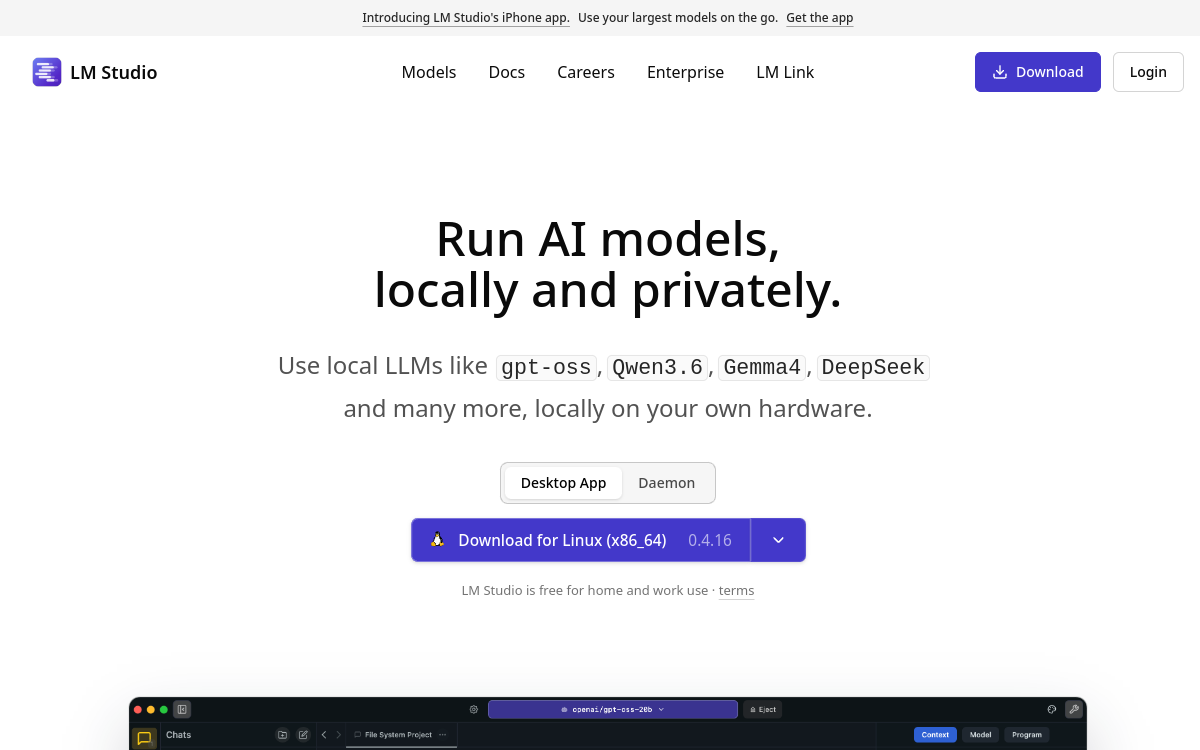 Screenshot von LM Studio