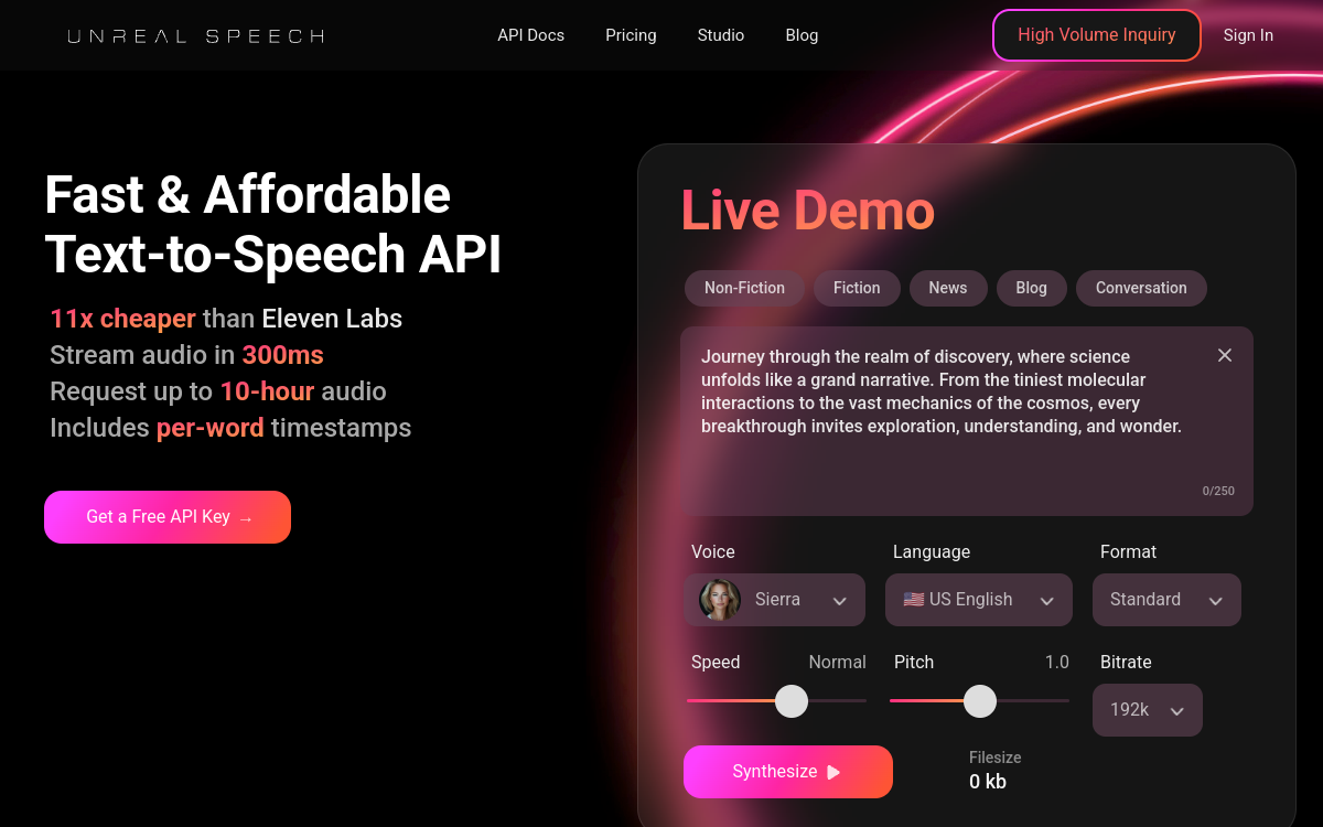 Screenshot von Unreal Speech