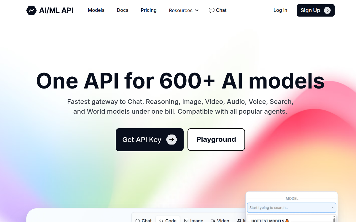 Screenshot von AI/ML API