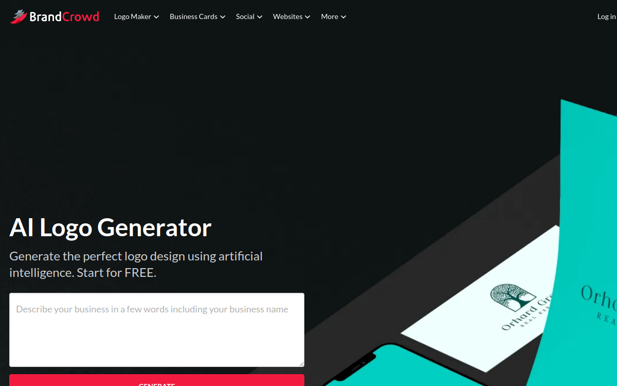 Screenshot von BrandCrowd AI Logo Generator