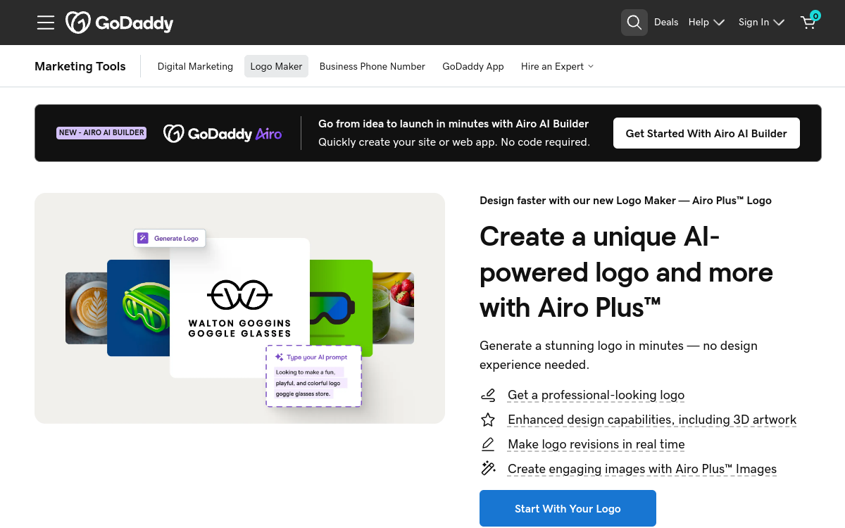 Screenshot von GoDaddy Logo Maker