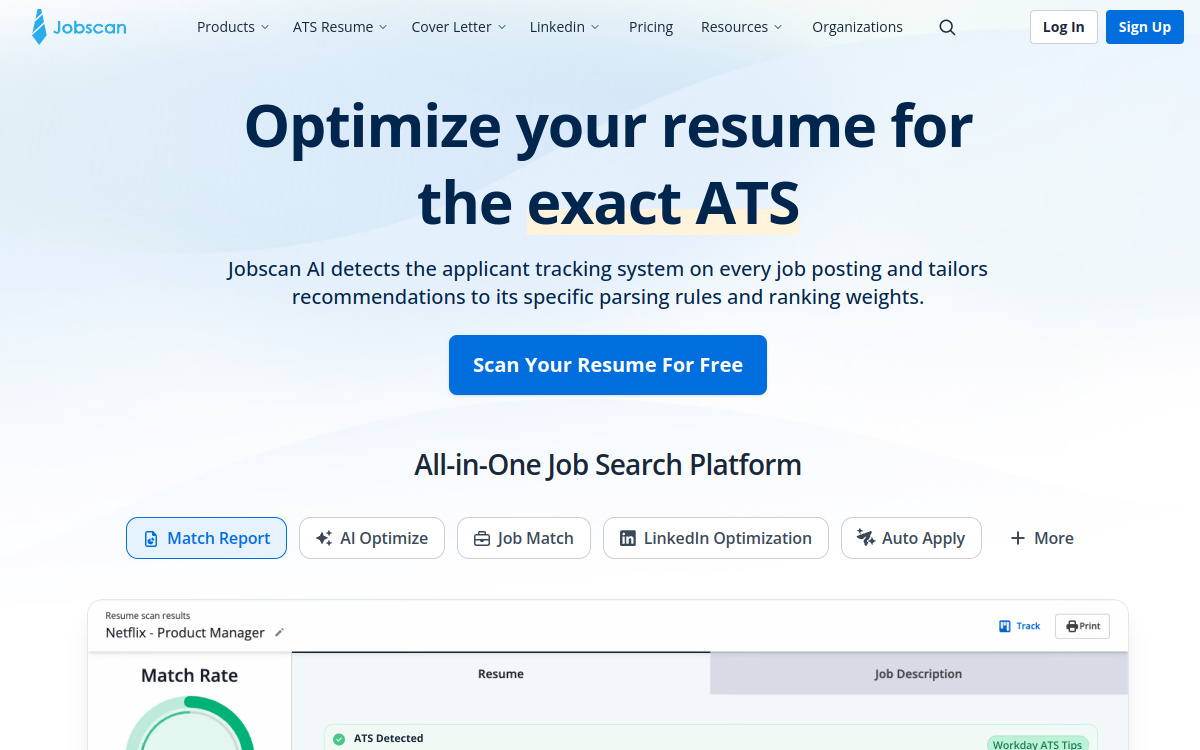 Screenshot von Jobscan