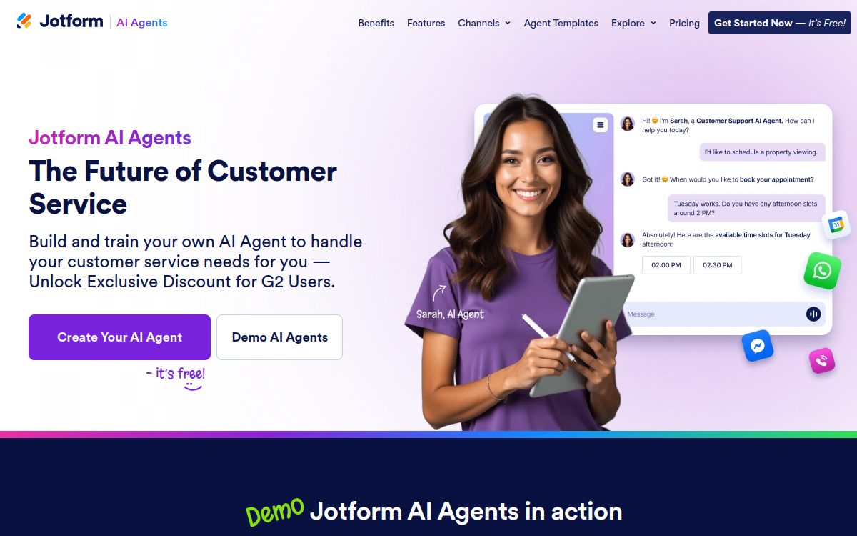 Screenshot von Jotform AI Agents