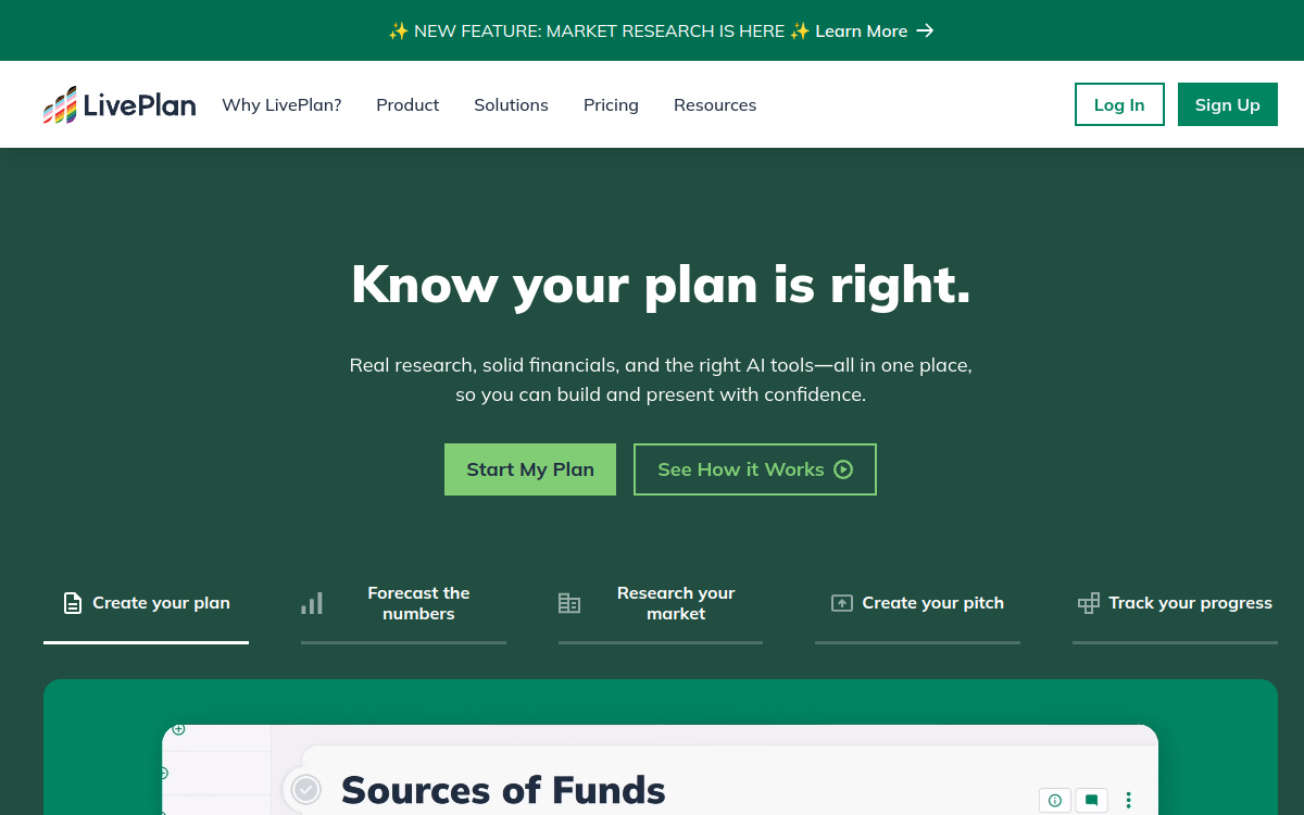Screenshot von LivePlan