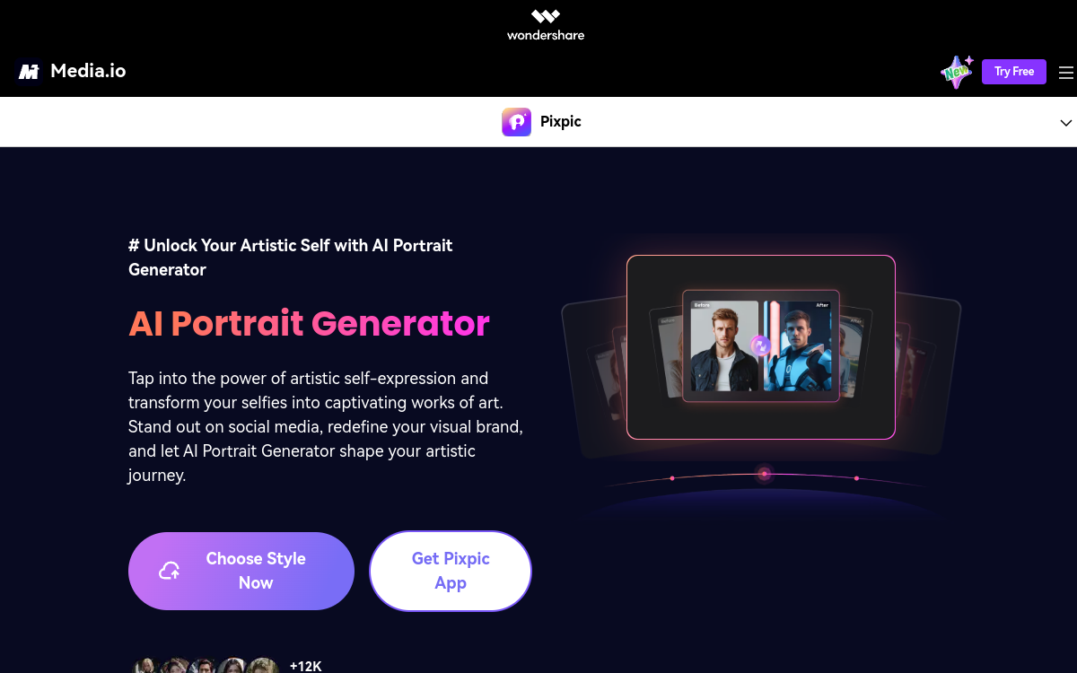 Screenshot von Media.io AI Portrait Generator