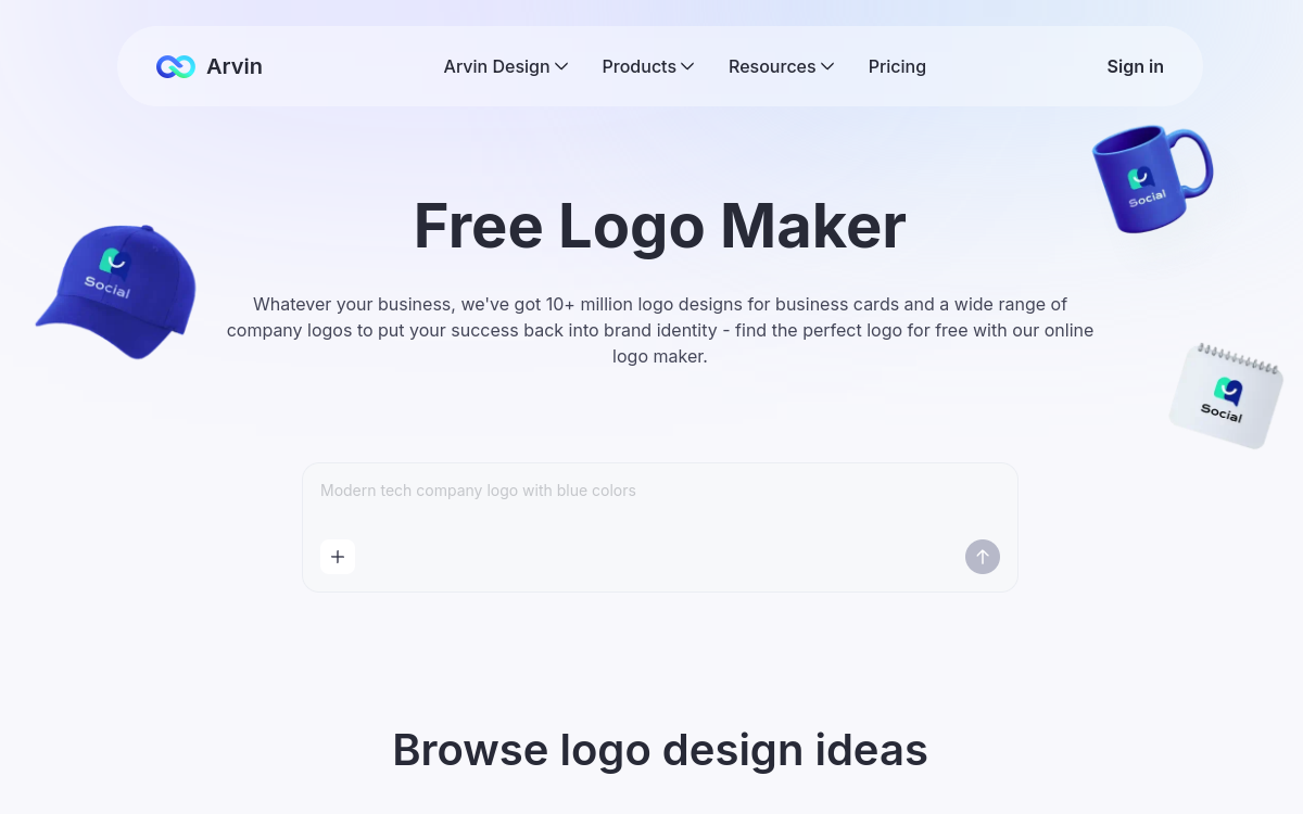 Screenshot von Arvin AI Logo Designer