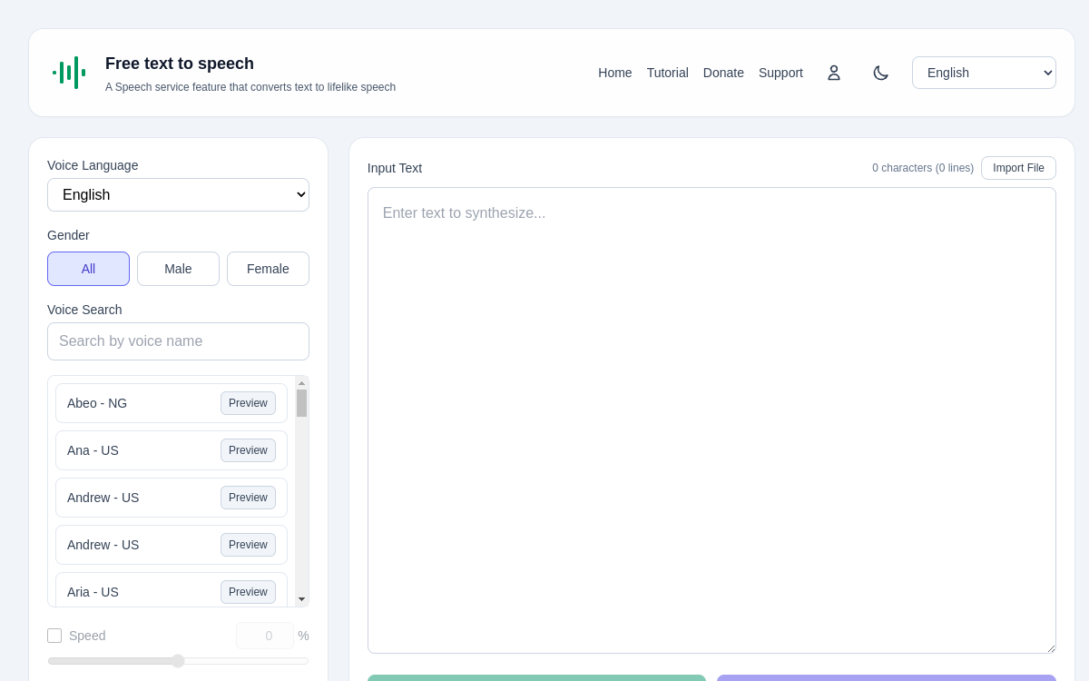Screenshot von Text-to-Speech Online