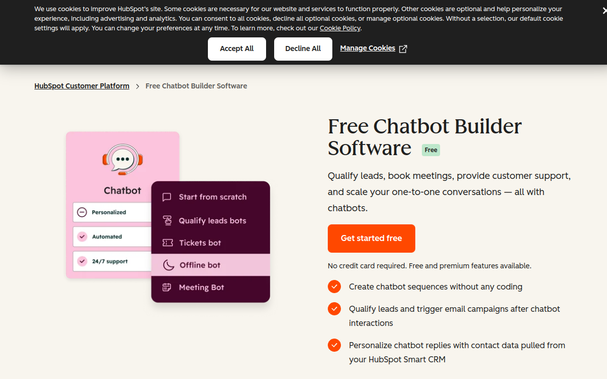 Screenshot von HubSpot Chatbot Builder