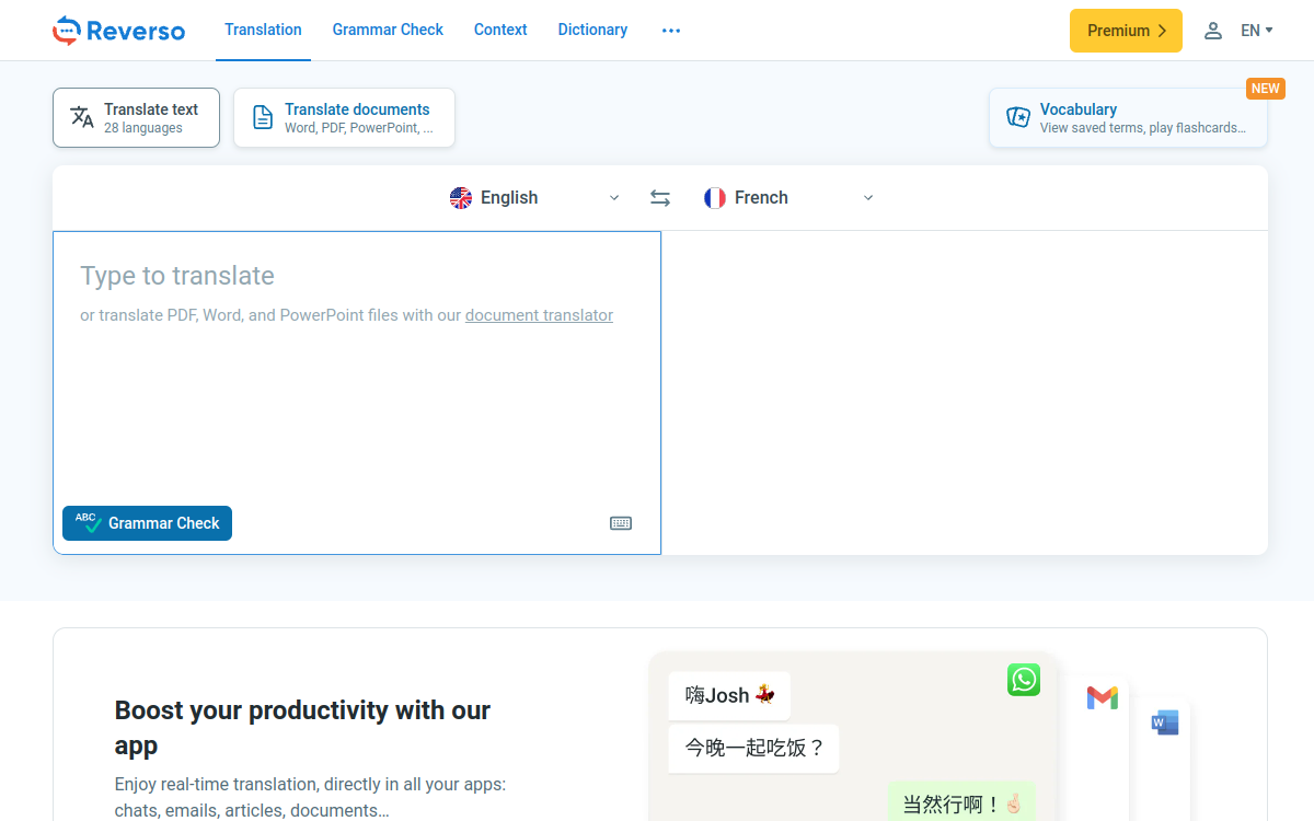 Screenshot von Reverso Translation
