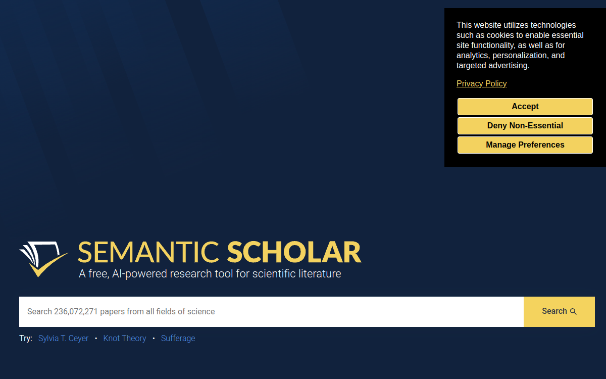 Screenshot von Semantic Scholar