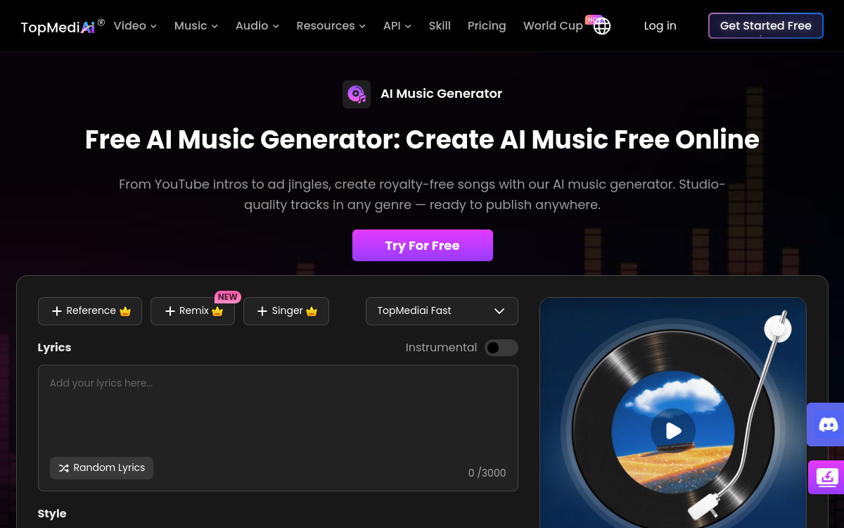 Screenshot von TopMediai AI Music Generator