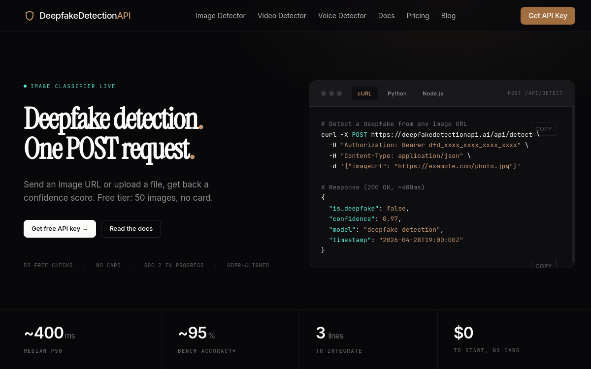 Screenshot von Deepfake Detection API