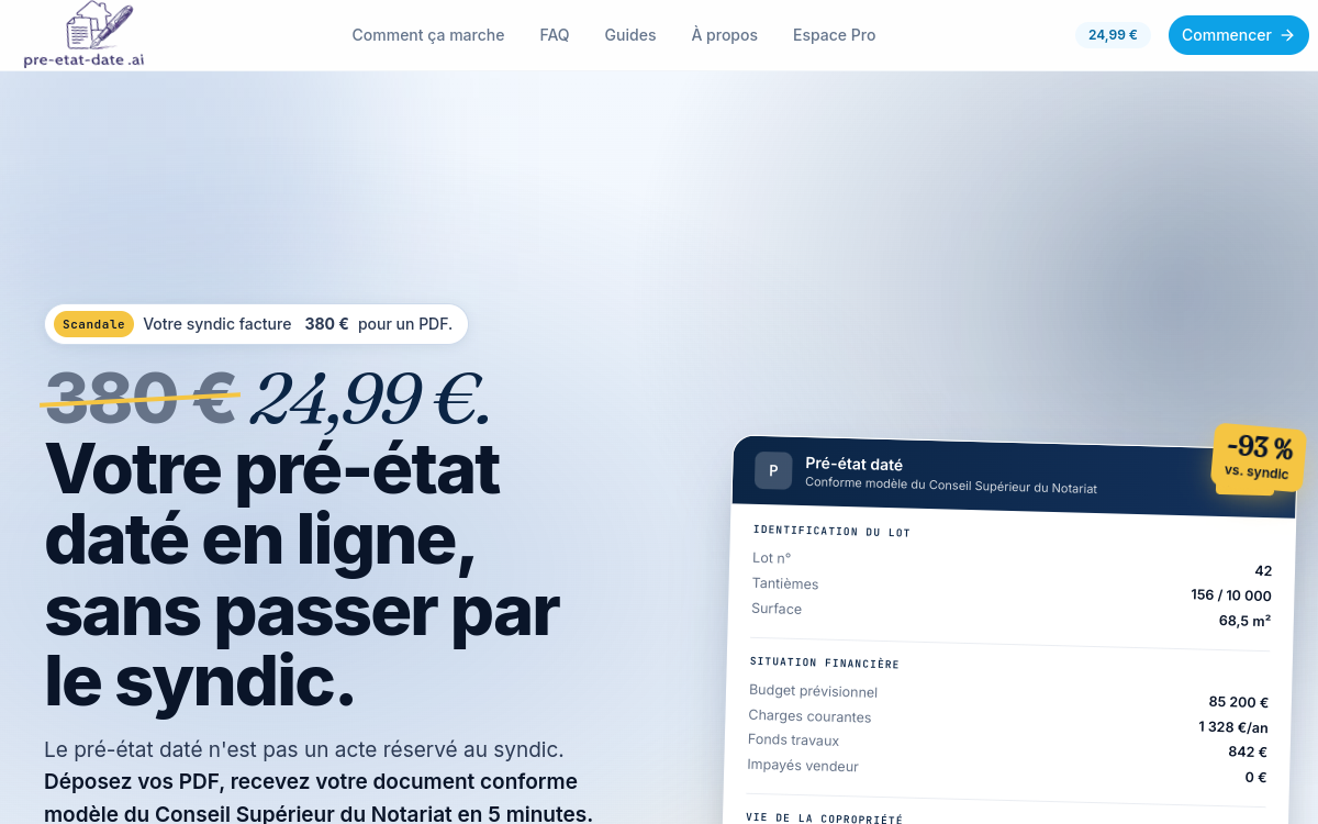 Screenshot von Pré-état daté.ai
