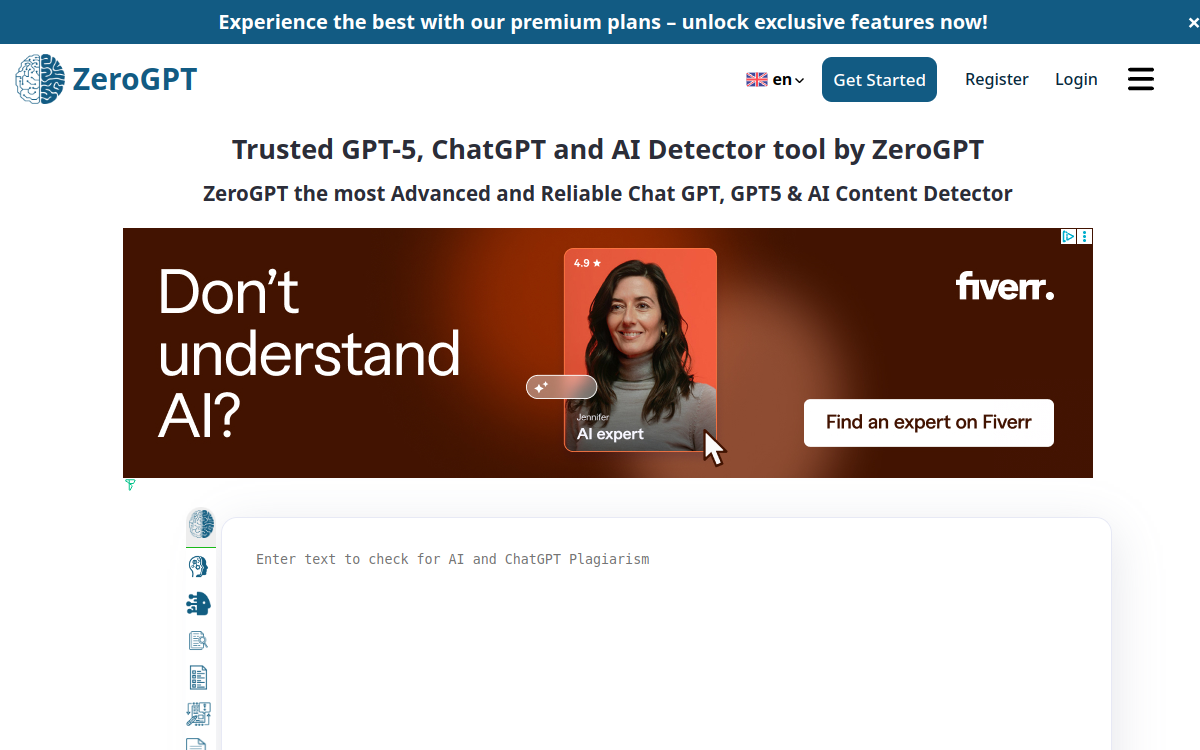 Screenshot von ZeroGPT