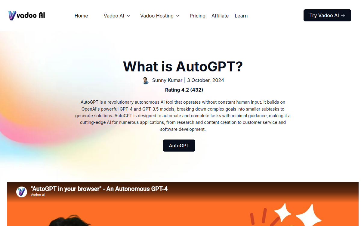 Screenshot von AutoGPT (Vadoo AI)