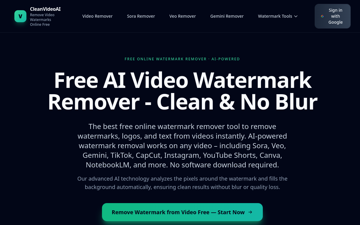 Screenshot von CleanVideoAI