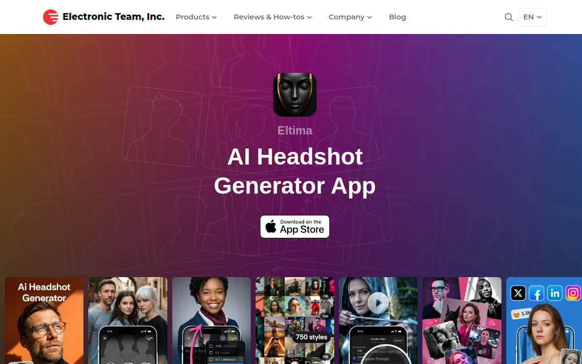 Screenshot von Eltima AI Headshot Generator