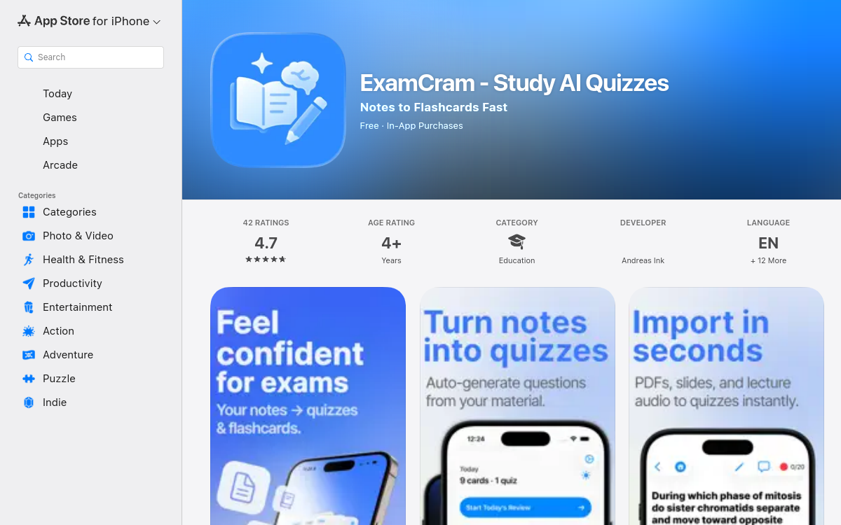Screenshot von ExamCram – Study AI Quizzes