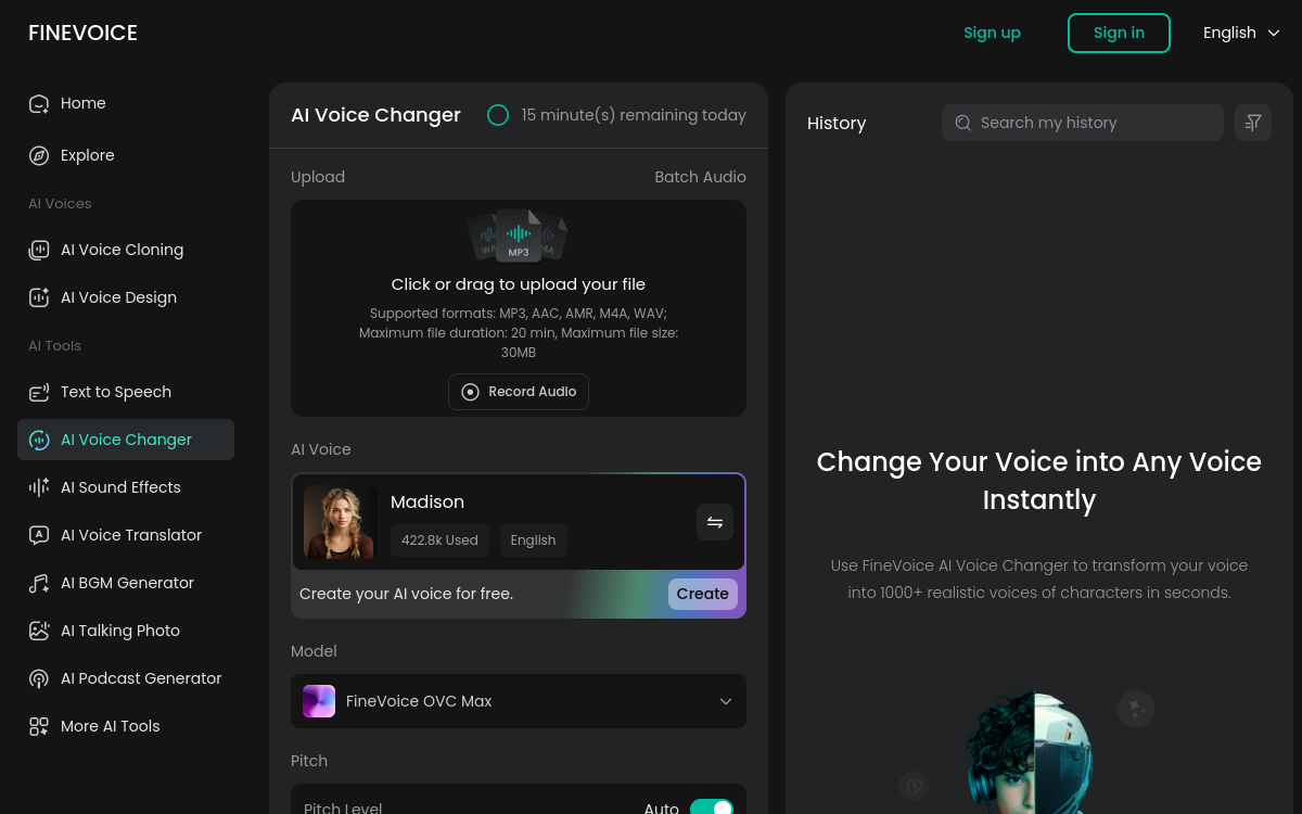 Screenshot von FineVoice