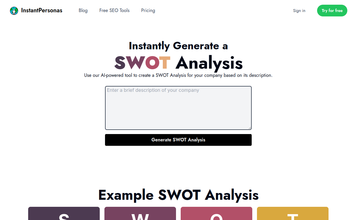 Screenshot von SwotAnalysis.dev